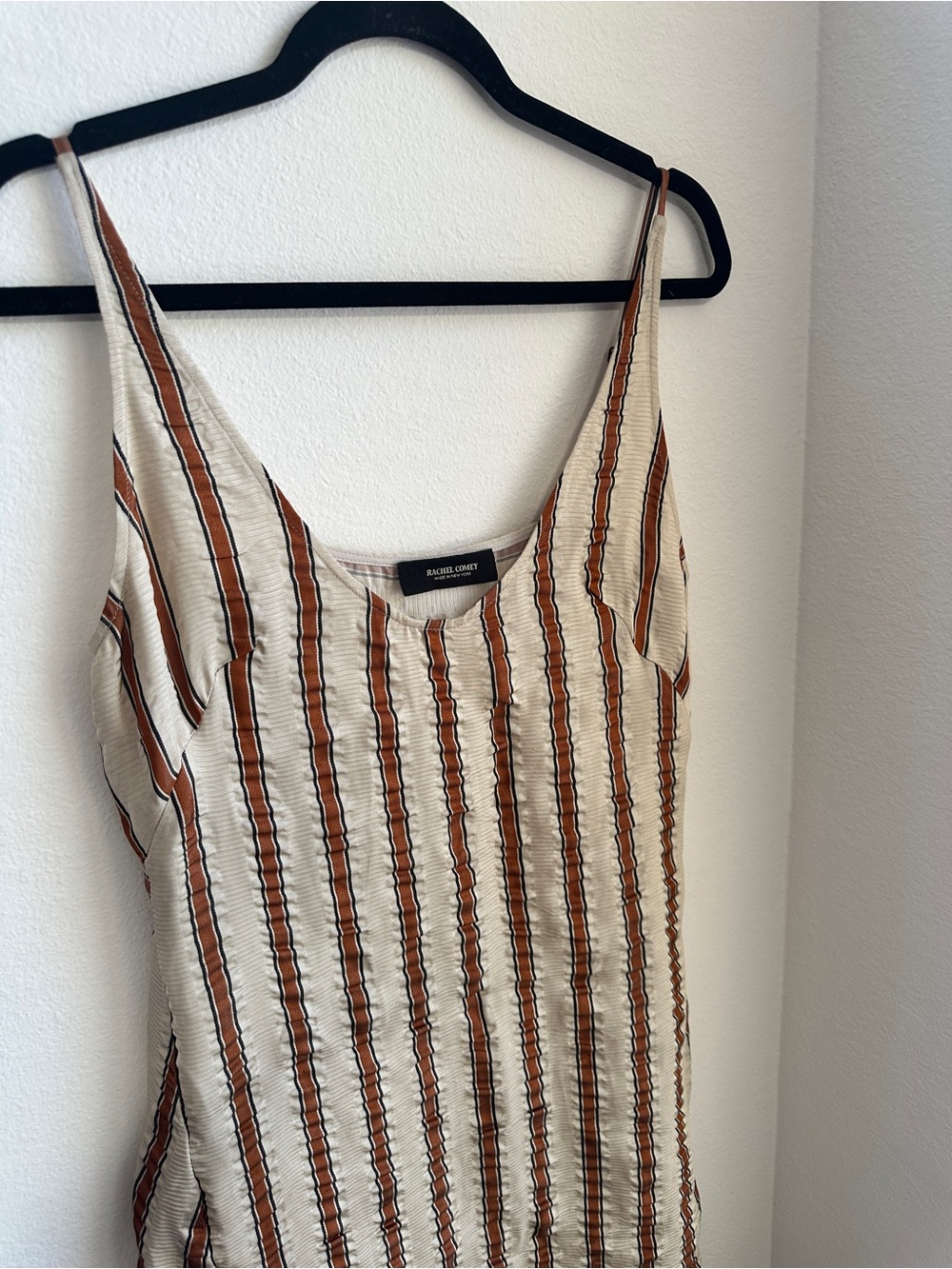 RACHEL COMEY Cream and Brown Striped Caliper Slip Dress - Picture 8 of 13